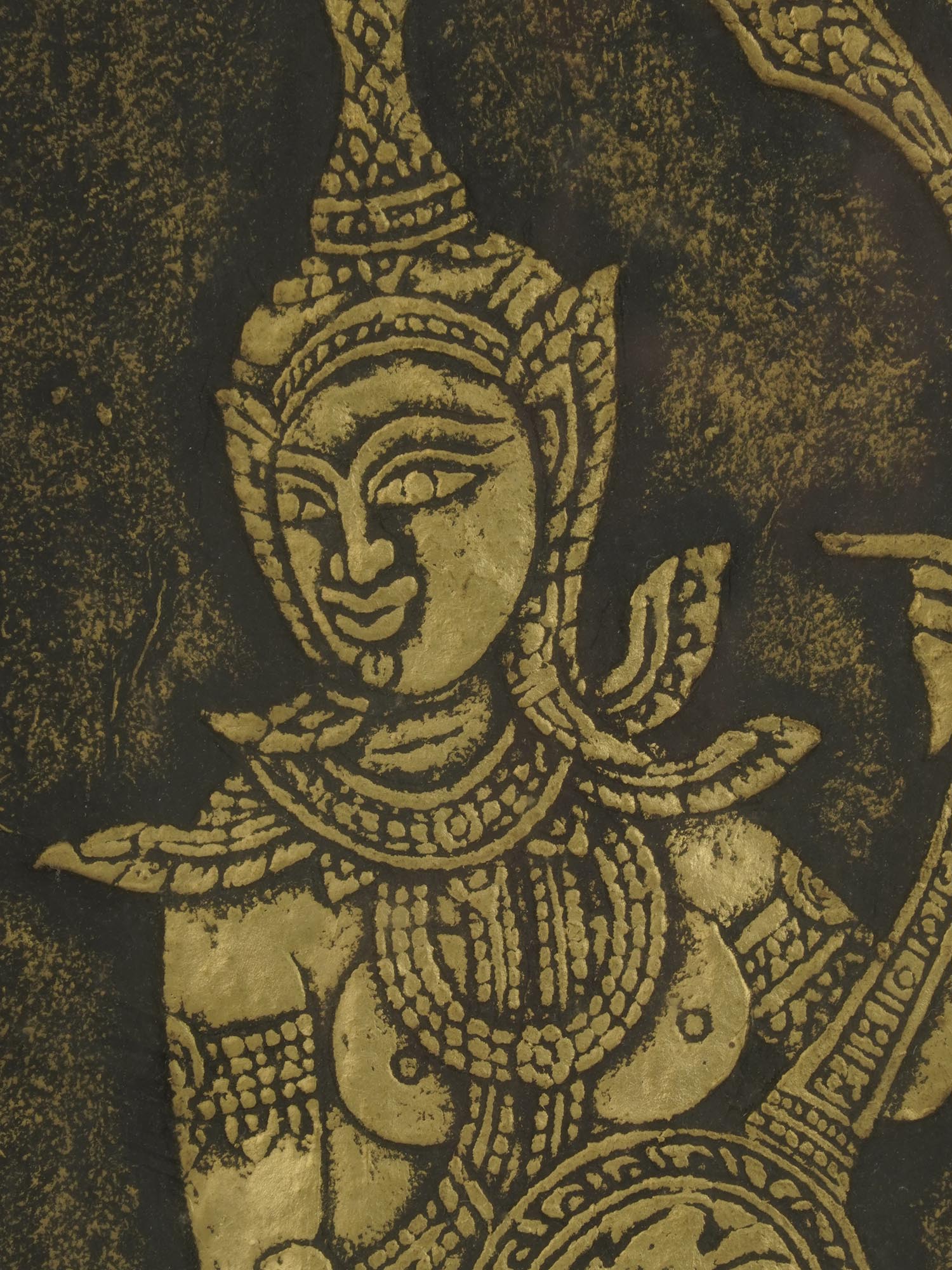 MID CENTURY THAI TEMPLE RUBBING OF BLACK MUSICIAN PIC-2